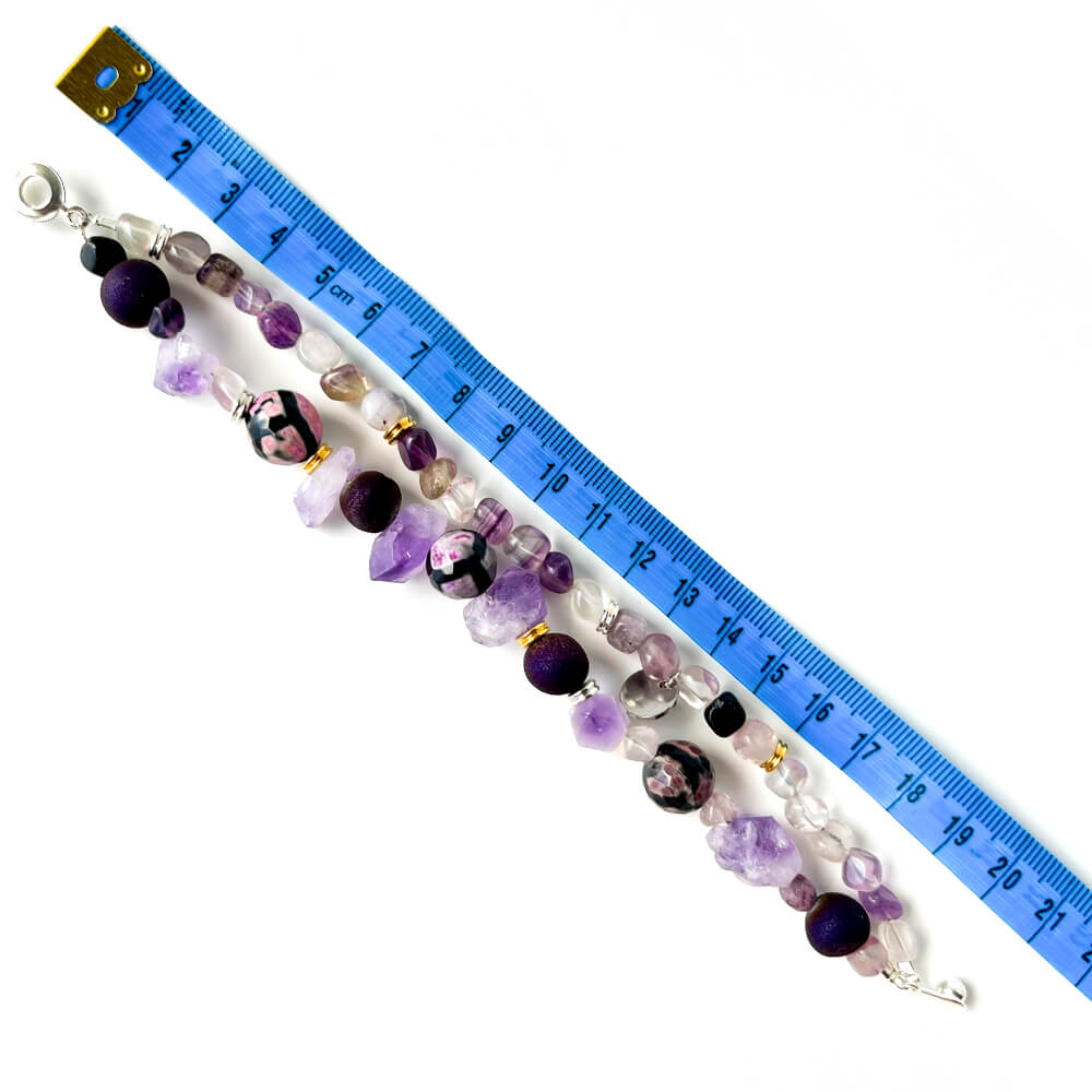 Bracelet of 2 rows Amethyst, Agate Mix & Rose Quartz