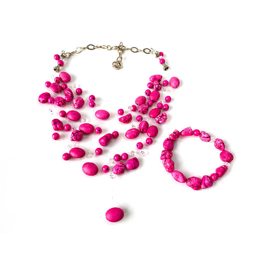 Necklace & Bracelet Set Pink Agate