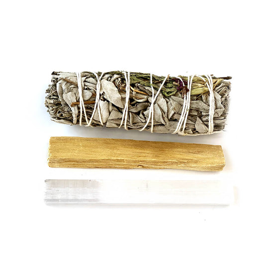 Smudge Cleansing Set White Sage & Palo Santo & Selenite Stick