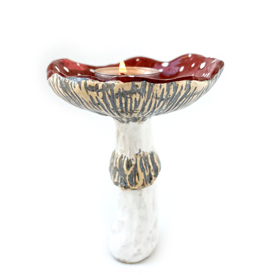 Amanita Mushroom Handmade Ceramic Tealight Candle Holder or Decorative Figure