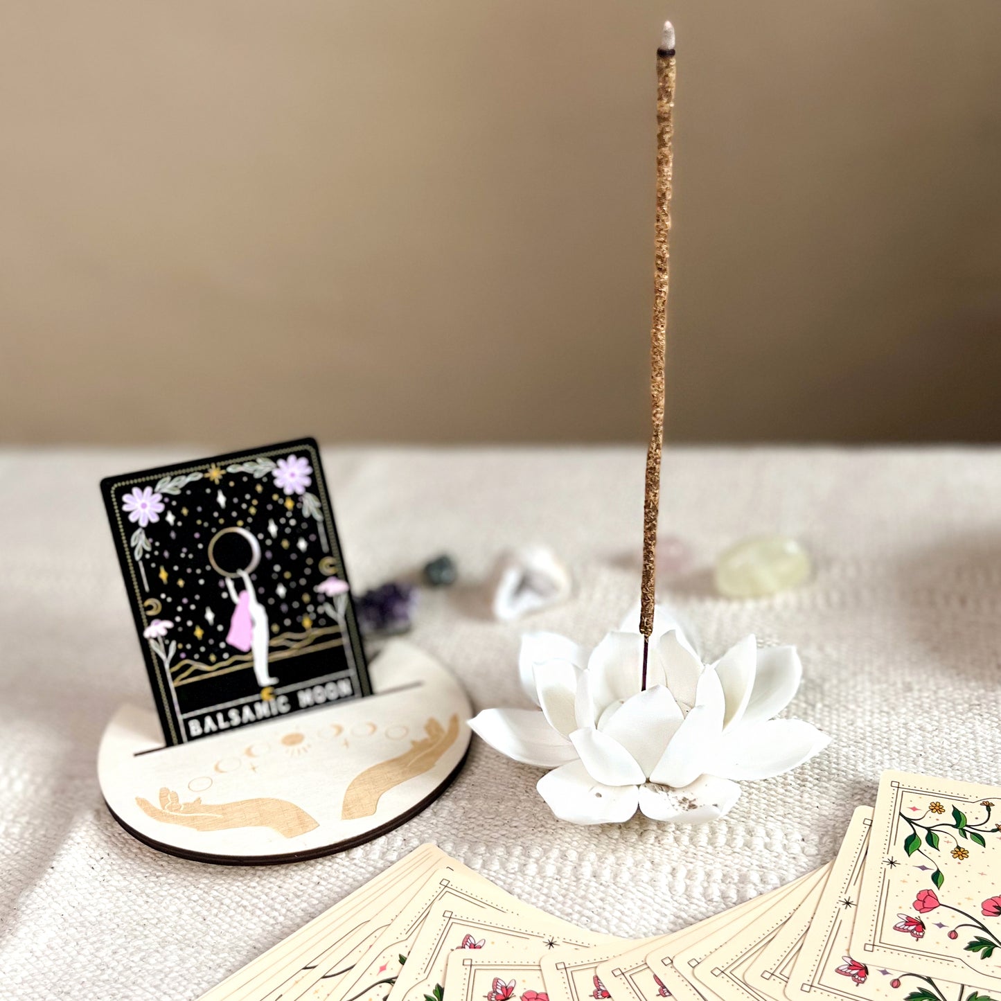 Tarot & Oracle Altar Card Display Stand from Wood Half-Moon shape