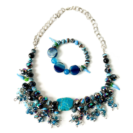 Necklace & bracelet Set Agate Mix & Crystals