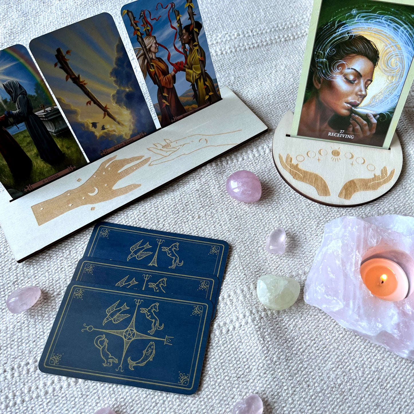 Tarot & Oracle Altar Card Display Stand from Wood Half-Moon shape